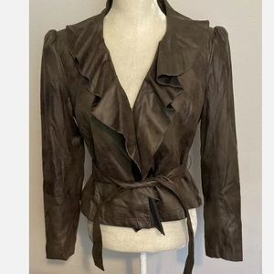 9-14 Worthington Ruffle Jacket Brown Large Tie Belt